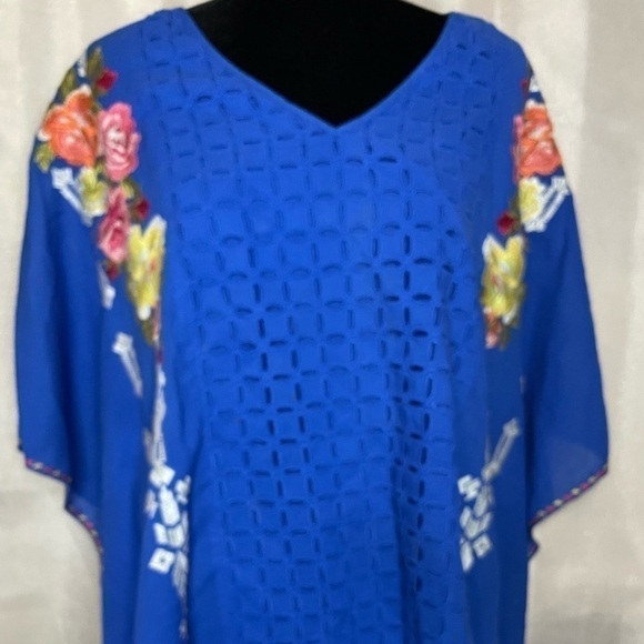 Johnny Was 3J Workshop Blue Tunic Bohemian Top Embroidered Size Med Womens   - Picture 4 of 10